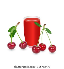 cherry and juice on white background