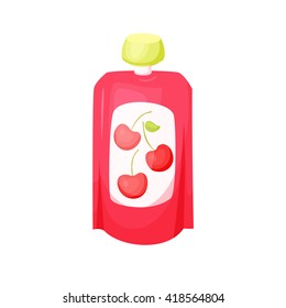 Cherry juice package. Fruit purees. Healthy snack in pack