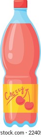 Cherry juice plastic bottle. Cartoon drink icon isolated on white background