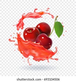 Cherry juice Realistic fresh berry fruit splash of juice