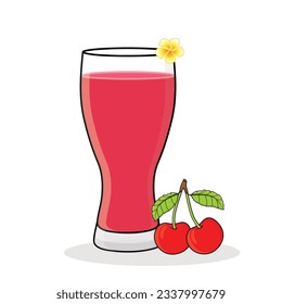 Jugo de cereza. rebanada de cerezo.
bebida con sabor a cereza. ilustración de diseño de icono de dibujos animados vectoriales de cerezo