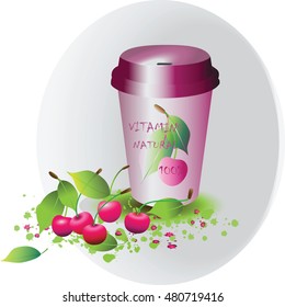 Cherry juice. Cherry smoothies. Poster design, banner for advertising a healthy diet, natural organic products. Vector.