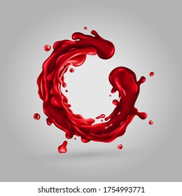 Cherry juice splash circle on a gray background