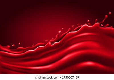 Cherry juice splash wave on a red background
