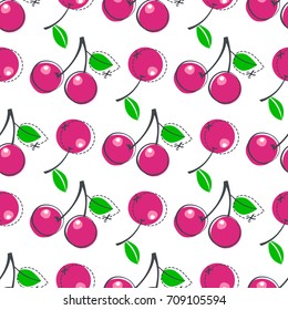 Cherry juicy fruit. Vector illustration of seamless pattern.