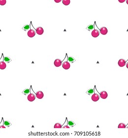 Cherry juicy fruit. Vector illustration of seamless pattern.