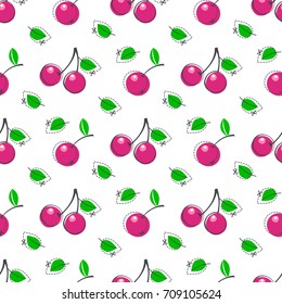 Cherry juicy fruit. Vector illustration of seamless pattern.