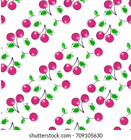 Cherry juicy fruit. Vector illustration of seamless pattern.