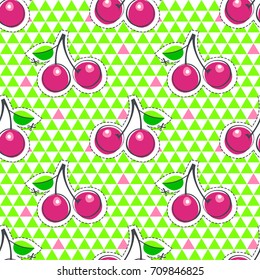 Cherry juicy fruit. Vector illustration of seamless pattern.