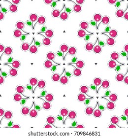 Cherry juicy fruit. Vector illustration of seamless pattern.
