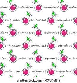 Cherry juicy fruit. Vector illustration of seamless pattern.