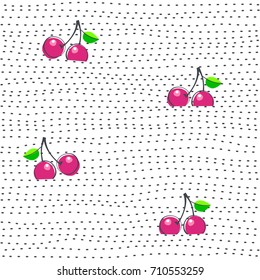 Cherry juicy fruit. Vector illustration of seamless pattern.

