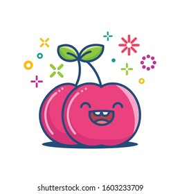 Cherry kawaii emoticon cartoon illustration isolated on white