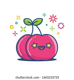 Cherry kawaii emoticon cartoon illustration isolated on white