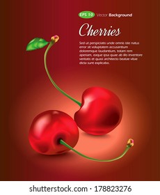 Cherry label with beautiful delicious cherries, bright berries