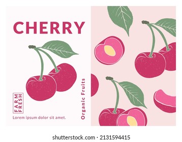 Cherry Label packaging design templates, Hand drawn style vector illustration.