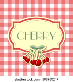 Cherry label in retro style on squared background