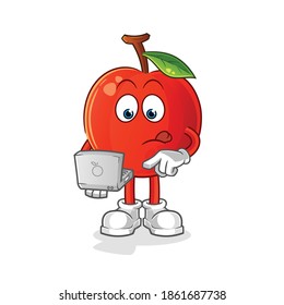 Kirsche mit Laptop-Maskottchen. Cartoon-Vektorgrafik