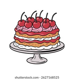 	
Ilustración de dibujos animados de postre de pastel de capa de cereza	
