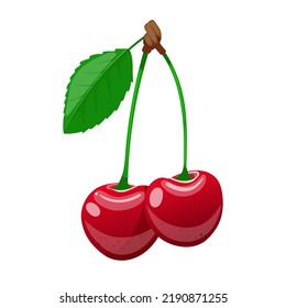 cherry leaf cartoon. green leaves, sour fruit, branch, berry plant, fresh organic food cherry leaf vector illustration
