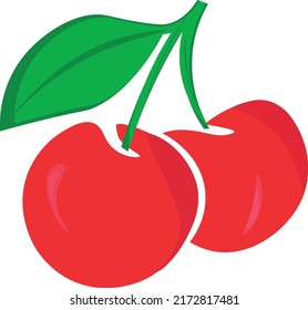 Cherry with a leaf. Icon for fruits and berries