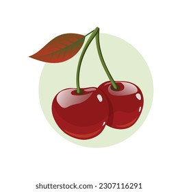 Cerezo con ilustración de hoja aislado en fondo blanco , fruta fresca, baya natural