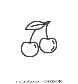 Cherry with leaf line icon. linear style sign for mobile concept and web design. Cherry fruit outline vector icon. Symbol, logo illustration. Vector graphics