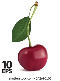 Cherry with leaf. Vector illustration