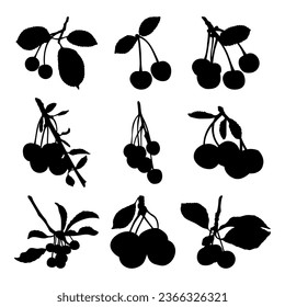 Cherry leaves and branches silhouette stencil templates