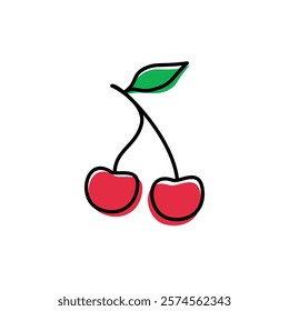 cherry with leaves, cherry fruit design, cherry fruit icon
