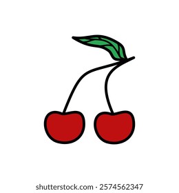 cherry with leaves, cherry fruit design, cherry fruit icon