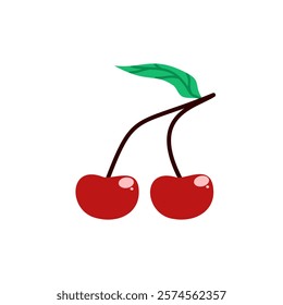 cherry with leaves, cherry fruit design, cherry fruit icon