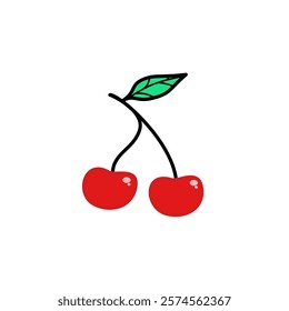 cherry with leaves, cherry fruit design, cherry fruit icon