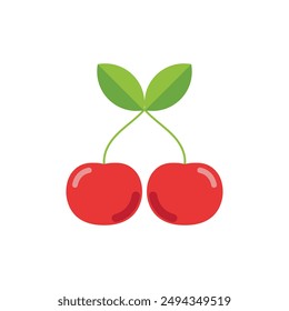 Cherry with leaves icon isolated on white background. Vector illustration.