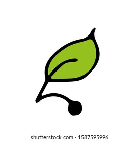 Cherry leaves icon, vector fruit illustration isolated on white background, flat fresh healthy cherries.	