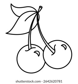 Cherry with leaves line art vector isolated	