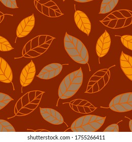 Cherry leaves on brown vector seamless pattern for decoration, wrapping, textile.