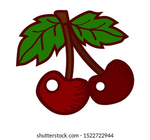 Cherry with leaves on a white background. Vector illustration.