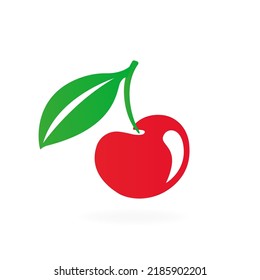 Cherry with leaves on a white background. Vector illustration