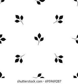 Cherry leaves pattern repeat seamless in black color for any design. Vector geometric illustration