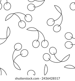 Cherry with leaves. Summer seamless pattern. Bright berry background. Healthy vegetarian snack. Hand drawn vector illustration. wallpaper print ornament fabric paper line doodle coloring