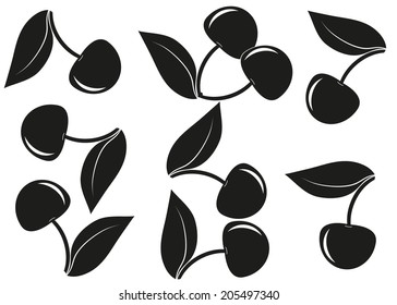 Cherry with leaves white and black color.