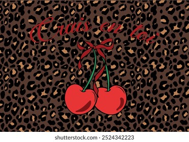 Diseño y fondo de Vector de estampado de animales de cereza y leopardo