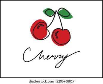 cherry lettering, red cherry vector graphic illustration