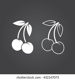 cherry line icon, berry outline and solid vector sign, linear and full pictogram isolated on black, logo illustration