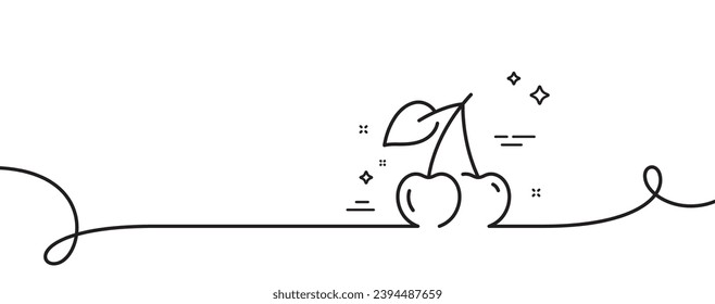 Cherry line icon. Continuous one line with curl. Fruit food sign. Diet nutrition symbol. Cherry single outline ribbon. Loop curve pattern. Vector