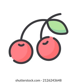 Cherry line icon, filled outline vector sign, linear colorful pictogram isolated on white.