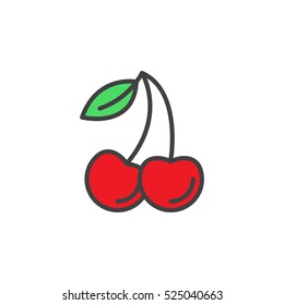 Cherry line icon, filled outline vector sign, linear colorful pictogram isolated on white. logo illustration