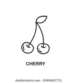 Cherry line icon, fresh and healthy sweet cherries symbol, Cherry tree sign, fresh fruit, cherry is the fruit of many plants of the genus Prunus,natural berries flat design style isolated on white art