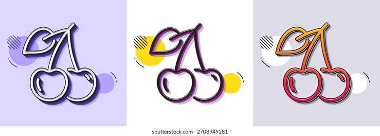 Cherry line icon. Halftone dotted pattern. Gradient icon with grain shadow. Fruit food sign. Diet nutrition symbol. Line cherry icon. Various designs. Vector
